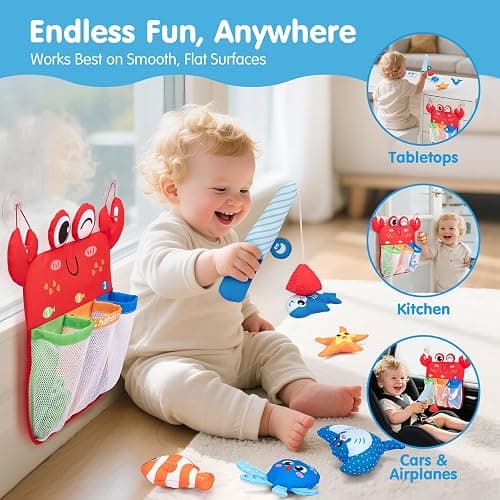 hahaland Bath Toys for Toddlers 1-3, Montessori Fishing Bath Toy Set, Soft Bathtub Fishing Game with 6 Colorful Ocean Animals & Fishing Pole, 1 2 Year Old Baby Water Pool Toys with Suction Storage Bag thumbnail 8