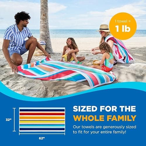 Ben Kaufman Joey Velour Colored Classic Multi-Color Stripe Beach & Pool Towel - Large Cotton Towel - Soft & Absorbant - Assorted Colors - 32” x 62” - 4 Pack thumbnail 6