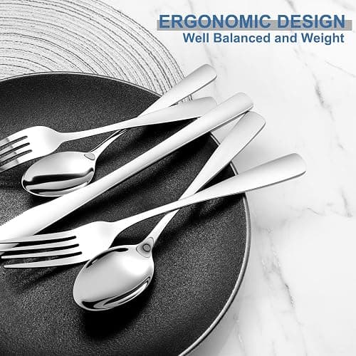 BEWOS 20 Piece Silverware Set - Stainless Steel Silverware Sets for 4 Include Spoon, Forks, Knives, Mirror Polished Flatware Set for Home, Kitchen, Restaurant, Dishwasher Safe thumbnail 6