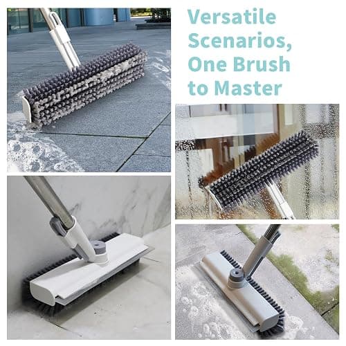 Floor Scrub Brush with Long Handle, 3 in 1 Scrape and Heavy-Duty Stiff Bristle Scrubber Brush for Cleaning Shower Bathroom, Patio, Pool, Garage, Kitchen, Wall and Deck (White, 1 Pack) thumbnail 5