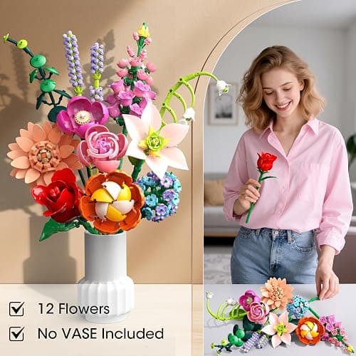 Flower Bouquet Building Set, 762Pcs Flowers Model Kit Creative STEM Toy for Home Office Decor, Valentine's Day/Birthday/Mother's Day for for Women Kids Girls thumbnail 3