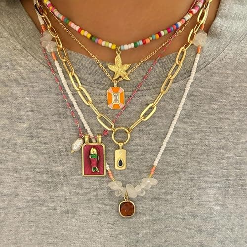 TUKVESZE Pendant Necklace Set Bohemian Style Beaded Fish Star 5 Layered Collarbone Chain, Handcraft Jewelry Accessory for Vacation Party Daily Accessories thumbnail 2