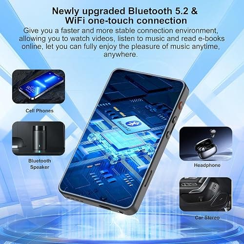 144GB Portable MP3 Player with Bluetooth and WiFi, Ninsiden 4" HD Full-Color Touch Screen MP3 Music Player with Spotify,Amazon Music,Pandora,YouTube,Android Mainstrem Media MP4 Player for Kids,Black thumbnail 3