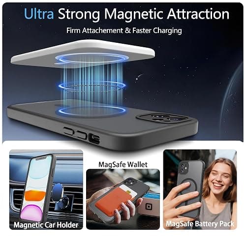 EUMADOVE for iPhone 11 Case [Compatible with Magsafe] Translucent Matte Phone Cover, [10 FT Military Grade Drop Protection] Slim Durable Shockproof Protective Bumper (Black Magnetic, iPhone 11) thumbnail 3