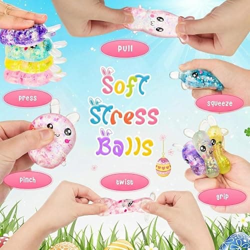 Halloscume 12 Pcs Bunny Squeeze Stress Balls Built-in Sequins Glitter Mental Health Month Basket Stuffers Slow Rising Fidget Bunny Balls Stress Relief for Easter Party Favor Birthday Rabbits Gift thumbnail 5