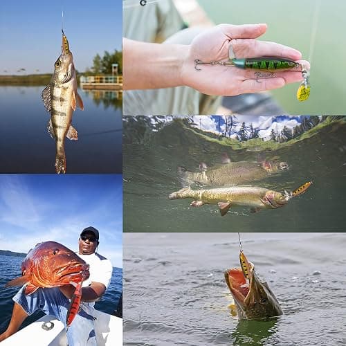 Whopper Fishing Lure for Bass, 5pcs Popper Lures Plopper Floating Pencil Bait with Rotating Tail Treble Hooks for Pike Catfish Bass Saltwater Freshwater thumbnail 7