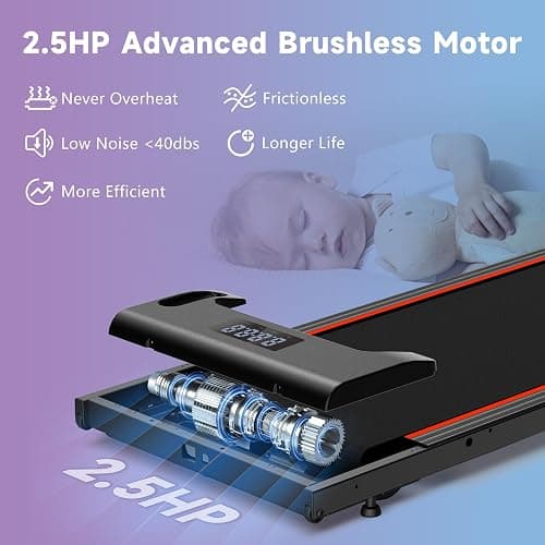 Hartwares Walking Pad Under Desk Treadmill, Portable Mini Treadmill for Home/Office/Small Spaces, 2.5HP Quiet Brushless Walking Jogging Machine with 265 lbs Weight Capacity, Remote & App Control thumbnail 2