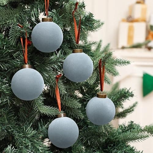 Liliful 15 Pcs Velvet Christmas Balls Bulk Flocked Christmas Tree Ball Ornaments Plastic Xmas Decorative Hanging Ornaments(Dusty Blue,3.15 Inch) thumbnail 6