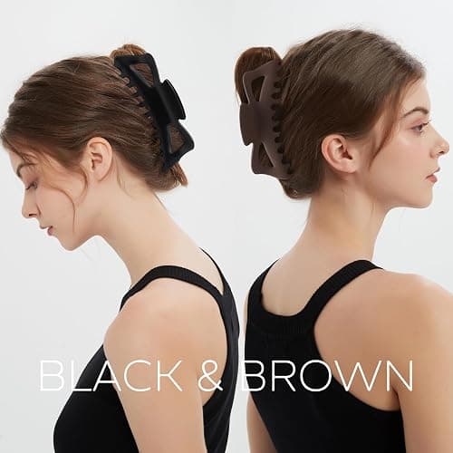 Extra Large Claw Clips for Thick Hair and Long Hair, 2 Pack XXl Jumbo Claw clips, Oversized Matte Non-slip Butterfly Hair Clips for Women, Big Strong Hold Jaw Clip, Black and Brown thumbnail 3