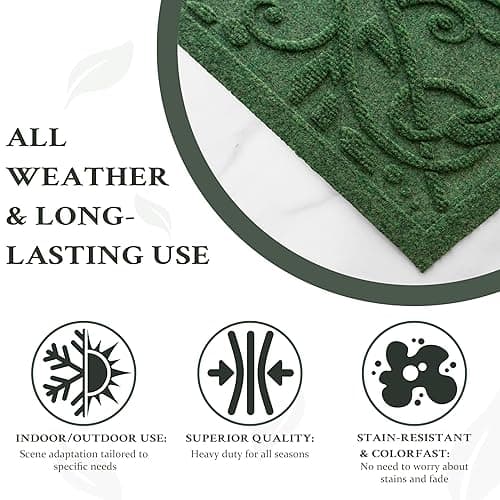 VivaNest Boho Green Floral Leaves Outdoor Indoor Entrance Doormats, Absorbent Durable Heavy Duty Welcome Front Door Mat,Thick Natural Rubber Back,Easy Clean Entryway Mat 17x30 Inch, Low Profile - Tulip-green - 1'5" x 2'6" (Rectangular) thumbnail 5