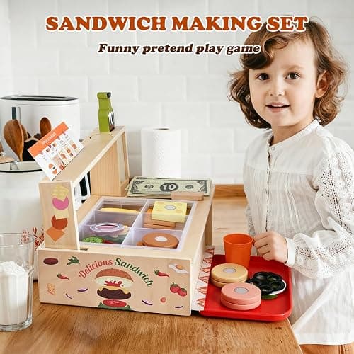 Wooderma Wooden Toys for 3+ Year Old, Sandwich Burger Counter 50 Pcs thumbnail 7
