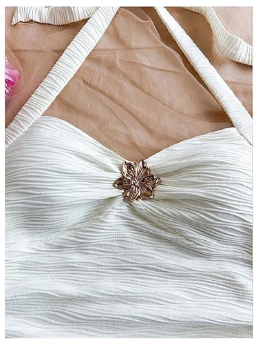 SOLY HUX Girl's Summer Ruched Halter Top Metal Decor Tie Back Sleeveless Tank Cute Vacation Tops thumbnail 2