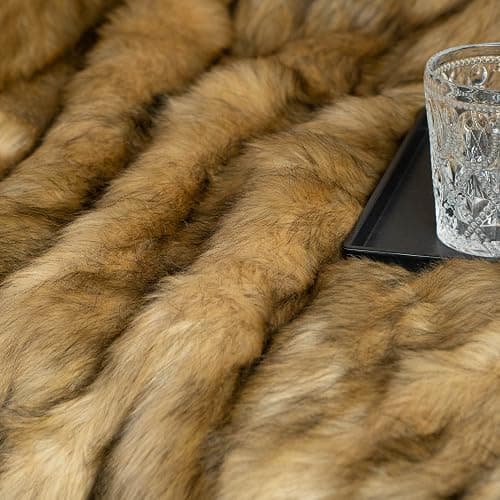 BATTILO HOME Faux Fur Throw Blanket Large Ochre 150x200cm | Luxury Fuzzy Warm Cozy Fluffy Fur Blanket for Bed, Sofa, Couch Home Decor thumbnail 8