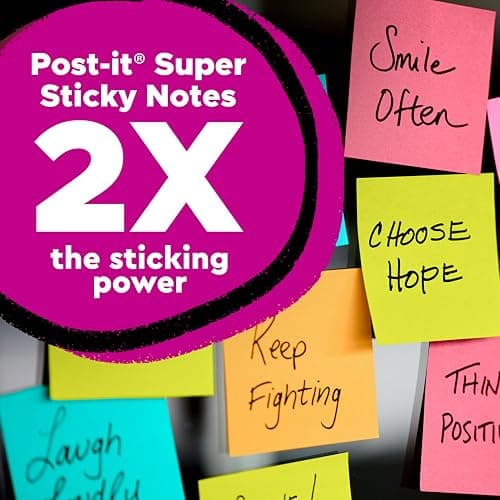 Post-it Super Sticky Notes, 3x3 in, 6 Pads, 2X The Sticking Power, Energy Boost Collection, Bright Colors (Orange, Pink, Blue, Green),Recyclable (654-6SSAU) thumbnail 4