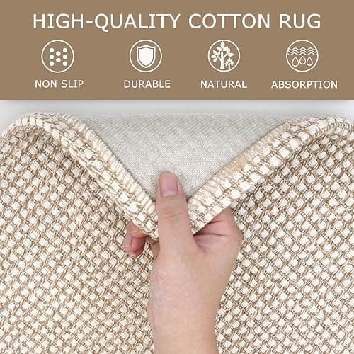 KOZYFLY Runners for Hallways 2x7 ft Washable Kitchen Runner Non Slip Rubber Backed Hall Runners Cotton Entryway Runner Rugs Floor Carpet for Indoor Backdoor Bedroom Kitchen, Ivory/Khaki thumbnail 6