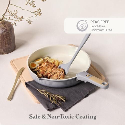 CAROTE 20pcs Titanium Cookware Set, Pots and Pans Set Detachable Handle | Non-Stick, Non-Toxic, PFAS and PFOA Free, Induction Compatible, Dishwasher & Oven Safe, Space Saving, Camping Cooking, Gray thumbnail 5