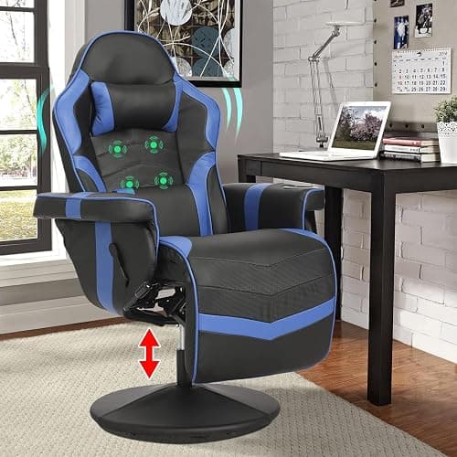 LVUYOYO Reclining Gaming Chair, Massage Gaming Chairs for Adults, High Back PU Leather Game Recliner w/Adjustable Height, Swivel Game Chair with Lumbar Support, Cup Holder, Headrest - Image 1