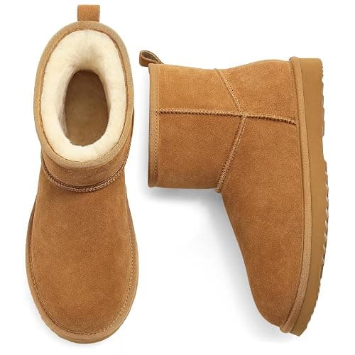 Litfun Genuine Suede Mini Boots for Women Winter Warm Fuzzy Boots Comfort Snow Boots with Fur Lined - Image 1