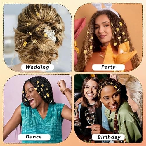 Hezoruo 220Pcs Gold Hair Clips for Braids and Dreadlocks, Adjustable Metal Hair Cuffs Rings Charms for Women, Bohemian Style Braiding Decoration Jewelry for Festival Party thumbnail 7