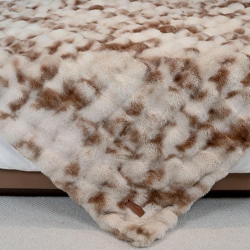 Luxury Double-Sided 3D Bubble Faux Fur Throw Blanket, Ultra Plush & Fluffy, Camel Cozy Blanket for Couch, Sofa, Bed - Soft Gift for Women, Birthday, Christmas, Housewarming, 50"x60" thumbnail 4