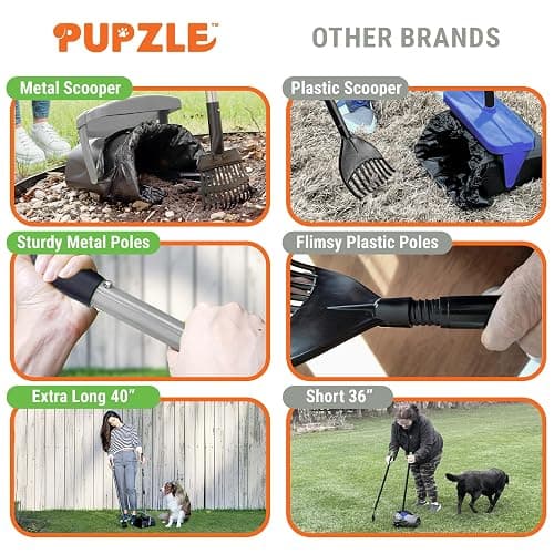 Pupzle Dog Pooper Scooper with Bag Attachment, 40" Long Handle Pooper Scooper for Large Dogs, Dog Poop Scoop for Yard, Large Capacity Swivel Bin and Rake, Lavender Scented Bags (Grey) - Grey thumbnail 6