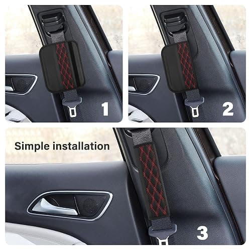wedfish 2PCS Car Seat Belt Cover Pads,Leather Seatbelt Covers Protect Shoulder and Neck Car Accessories Interior,Universal Car Seat Strap Pads Car Decorations for Most Cars Trucks (Black/Red) thumbnail 6