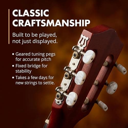 Music Alley MA-34-N 34 Inch Junior Classical Guitar for Kids, Natural | Nylon string acoustic beginner guitar for children with online lessons for school & home practice thumbnail 5