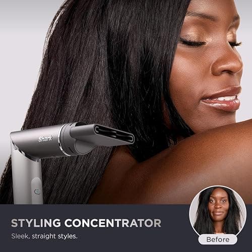 Shark FlexFusion Hair Straightener & Powerful Hair Dryer with Fusion Hair Brush, Ceramic Air Styler with Auto-Wrap Hair Curlers, Concentrator, & FrizzFighter, Ceramic Plates, Metallic Mist, HD651S thumbnail 6