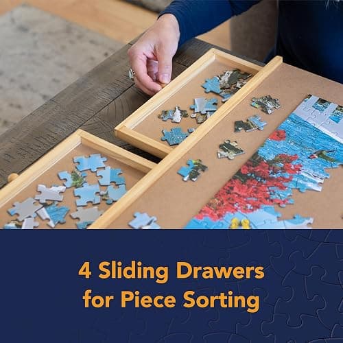 Bits and Pieces Puzzle Board with Drawers – 1500 Piece Jigsaw Puzzle Table Organizer – Premium Wooden Puzzle Board for Adults, 26"x35" Smooth Non-Slip Surface, Portable Puzzle Table with Sorting Trays thumbnail 4