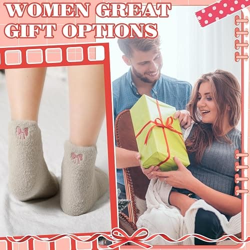 Skicuff 5 Pair Women Bow Fuzzy Socks Stuff Coquette Pink Cozy Fluffy Ankle Slipper Socks for Women Girls Preppy Stuff thumbnail 6