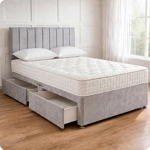 Comfy Deluxe LTD Apollo Divan Bed Set - 4FT6 Double, Silver | Plush Velvetto Bed Frame with 26 Inch Headboard | Memory Sprung Mattress Included | No Storage | UK Made thumbnail 2