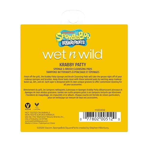 wet n wild SpongeBob Sponge & Brush Cleansing Pads, Flexible Silicone Cleaning Surface, Deep-Cleans All Brush Sizes – Krabby Patty thumbnail 6