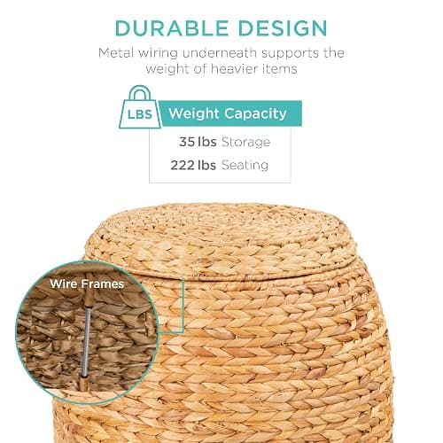 Best Choice Products Vintage Multipurpose Hyacinth Storage Basket, Plant Décor, Handwoven Organizer Tote for Bedroom, Living Room, Bathroom, w/Lid - Natural thumbnail 3