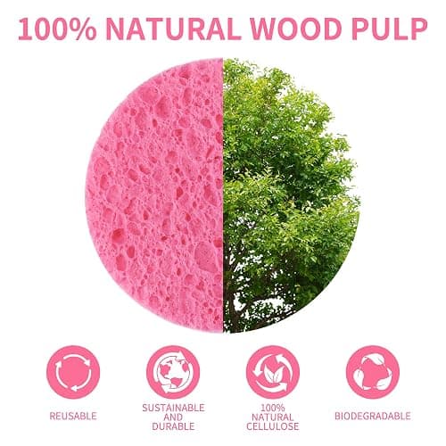 100-Count Compressed Facial Sponges, Natural Cellulose Face Sponges for Cleansing, Exfoliating, Washing face, Makeup Removal, and Spa Use - Travel Skincare Essentials for women thumbnail 7
