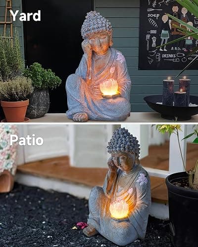 Thumok Buddha Statue Outdoor with Lotus Flower Light, IP65 Waterproof Solar Statue Lights, Outdoor Statues for Garden, Zen Decor for Garden, Home, Patio, Lawn thumbnail 8