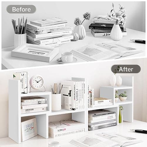 Jerry & Maggie - Desktop Organizer Office Storage Rack Adjustable Wood Display Shelf | Birthday Gifts - Toy - Home Decor | - Free Style Rotation Display - True Natural Stand Shelf (White) | Wooden Desk Organizer, Cute Dorm & Cubicle Decor. Stores Makeup & Mini Plants,Space-Saving Storage for Small College Rooms thumbnail 6