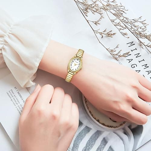 TKIIOER Small Gold Watches for Women, Easy to Read Ladies Analog Watch, 30M Waterproof, Luminous Dial, Stainless Steel Stretch Expansion Strap thumbnail 8