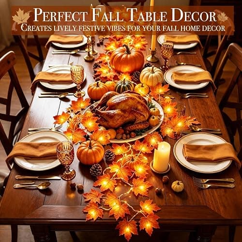 Timer&3 Pack Halloween Fall Decor 30Ft Fall Garland with Lights 60LED | Patented Realistic Maple Leaves Garland Halloween Fall Decorations for Home, Battery Operated Waterproof Thanksgiving Decor thumbnail 9