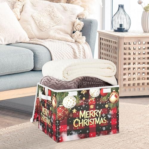 Bolaz Storage Bins with Lids and Handles,Christmas Red Plaid Storage Box Storage Basket with Cover Collapsible Organizer Containers for Home Closet, Shelves thumbnail 2