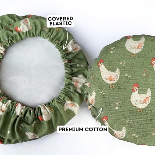 (4-Pack) Sourdough Reuseable Jar & Bowl Covers | Cute Baking Gift | 100% Cotton | Washable | Bread Proofing | Kitchen Food Storage Gifting | Starter Cover Lid Kit (Chickens) thumbnail 7