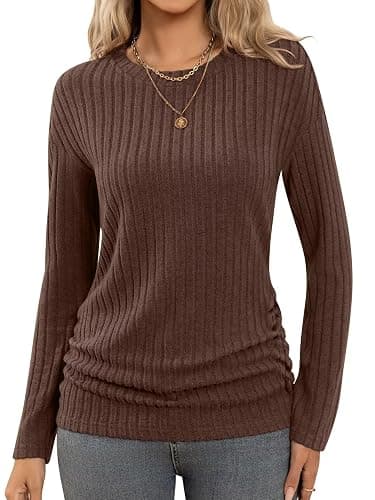 Bliwov Long Sleeve Shirts for Women Fall Fashion Outfits CrewNeck Tops Sides Ruched Winter Pullover Sweaters Tunic Clothes - Image 1