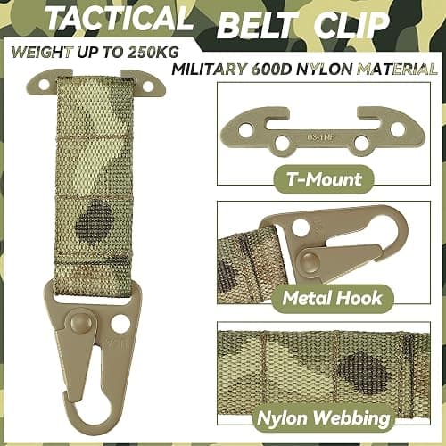 TEHOKARM Tactical Belt Clip T-Mount, MOLLE Bag Clip, Tactical Clash Hook Hanging Carabiner thumbnail 3
