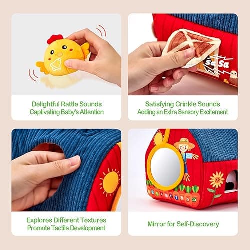 hahaland Baby Toys 6-12 Months - Surprise Barn with Stuffed Farm Animals, Rattle, Crinkle Paper, Mirror - Montessori Toys for 6 Month Old Babies, Sensory Balls Toddlers 1-3, 1 Year Old Boy Girl Gifts thumbnail 5