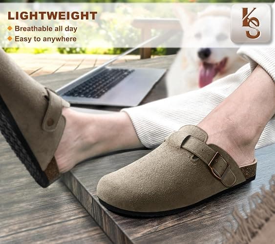 KEMISANT Women Clogs Mules Sandals Slippers Fleece Lined Upper Unisex,Memory Foam Cushioned Cork-Footbed thumbnail 6