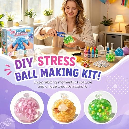 NODUJX DIY Stress Ball Making Kit, Create ASMR Anxiety Relief Toys | 15 TPR Ball Covers, 20 Fillers, 14.4 Oz Slime, 6.7 Oz Clay, Make Handmade Squishy Stress Balls of Self-Care Gift for Women thumbnail 2
