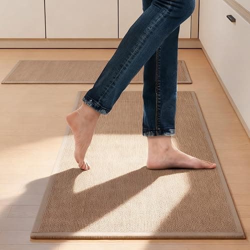 SUMLANS Kitchen Mat Set of 2 PCS, Cushioned Non Slip Rugs for Kitchen Floor, Absorbent Runner Comfort Standing Mats Washable for Kitchen, Office, Home (Camel, 17.3"x47"+17.3"x30") thumbnail 3