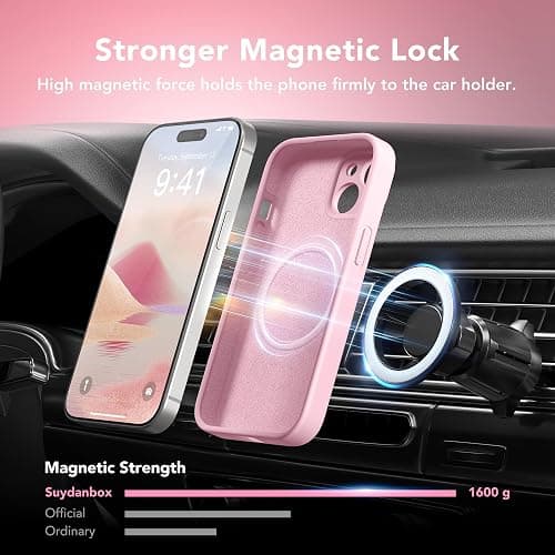SuydanBox Magnetic for iPhone 15 Case, Compatible with MagSafe, [Screen Protector + Full Camera Protection], Silicone Shockproof Anti-Scratch Protective Phone Case for iPhone 15 6.1", Chalk Pink thumbnail 3