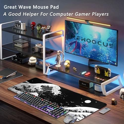 MEWOOCUE® Gaming Mouse Pad for Desk,Large Sea Wave Mousepad Laptop,Black White Japanese Anime Mouse Mat,Long XXL Waterproof Keyboard Pads,Big Non-Slip Mouse Pads for Game Office Home（31.5 x 11.9 in） thumbnail 8
