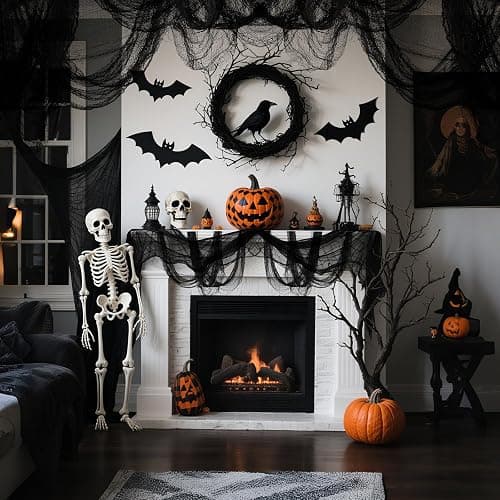 6 Pack Halloween Black Gauze Wall Decor,Outdoor Halloween Fake Spider Web Decorations Webbing,Cobwebs Mesh Spooky Fabric,30X72 in Black Cheesecloth for Haunted House Indoor Creepy Cloth Backdrop (6) thumbnail 4