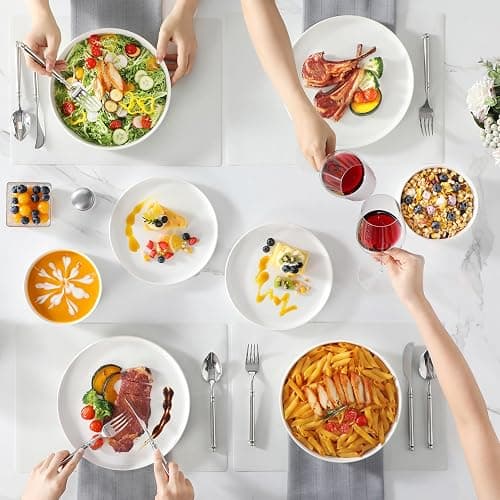 MALACASA 24 Pieces Porcelain Dinnerware Set, Modern White Dish Set for 6, Premium Serving Plates and Bowls Sets, Chip and Scratch Resistant Dishware Sets Kitchen Dishes Dining Ware Set, Series LEAH - Ivory White - 24 Piece (Service for 6) thumbnail 5